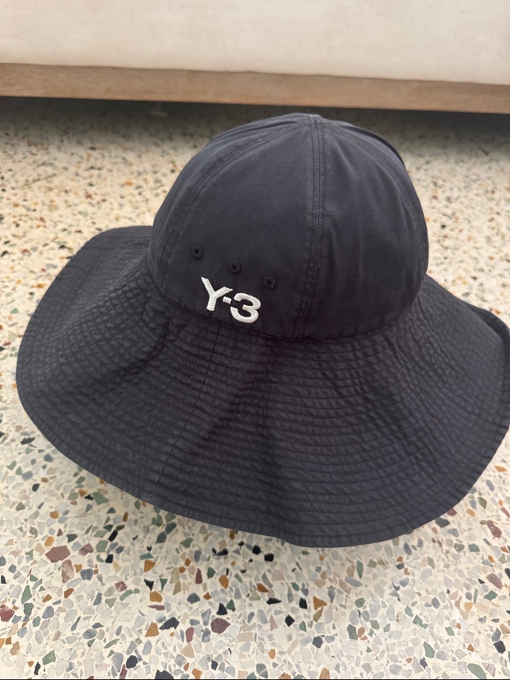Y-3 Black Wide-Brim Sun Hat with White Logo